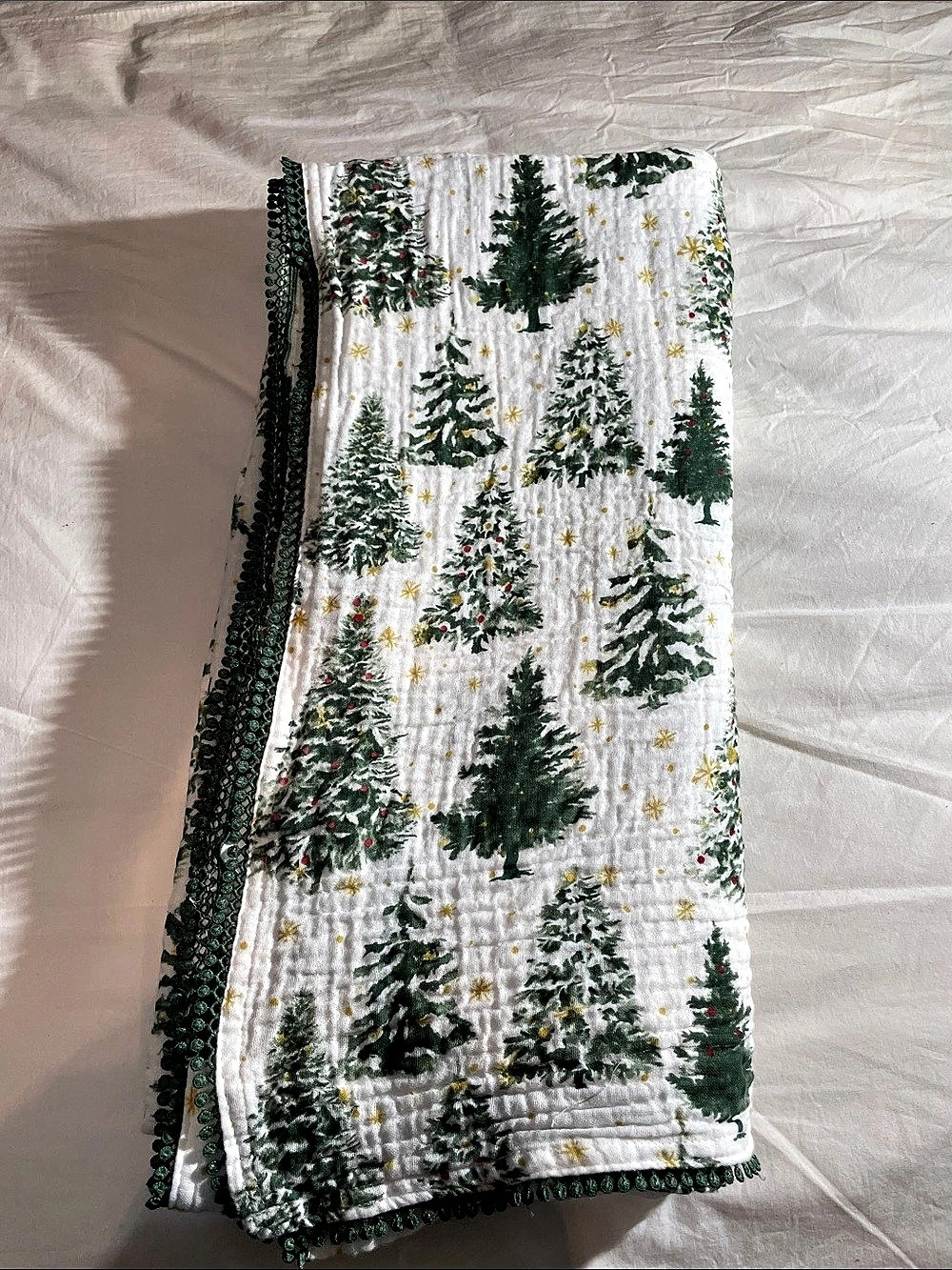 Christmas Tree Shower Curtain 100% Cotton in White & Green